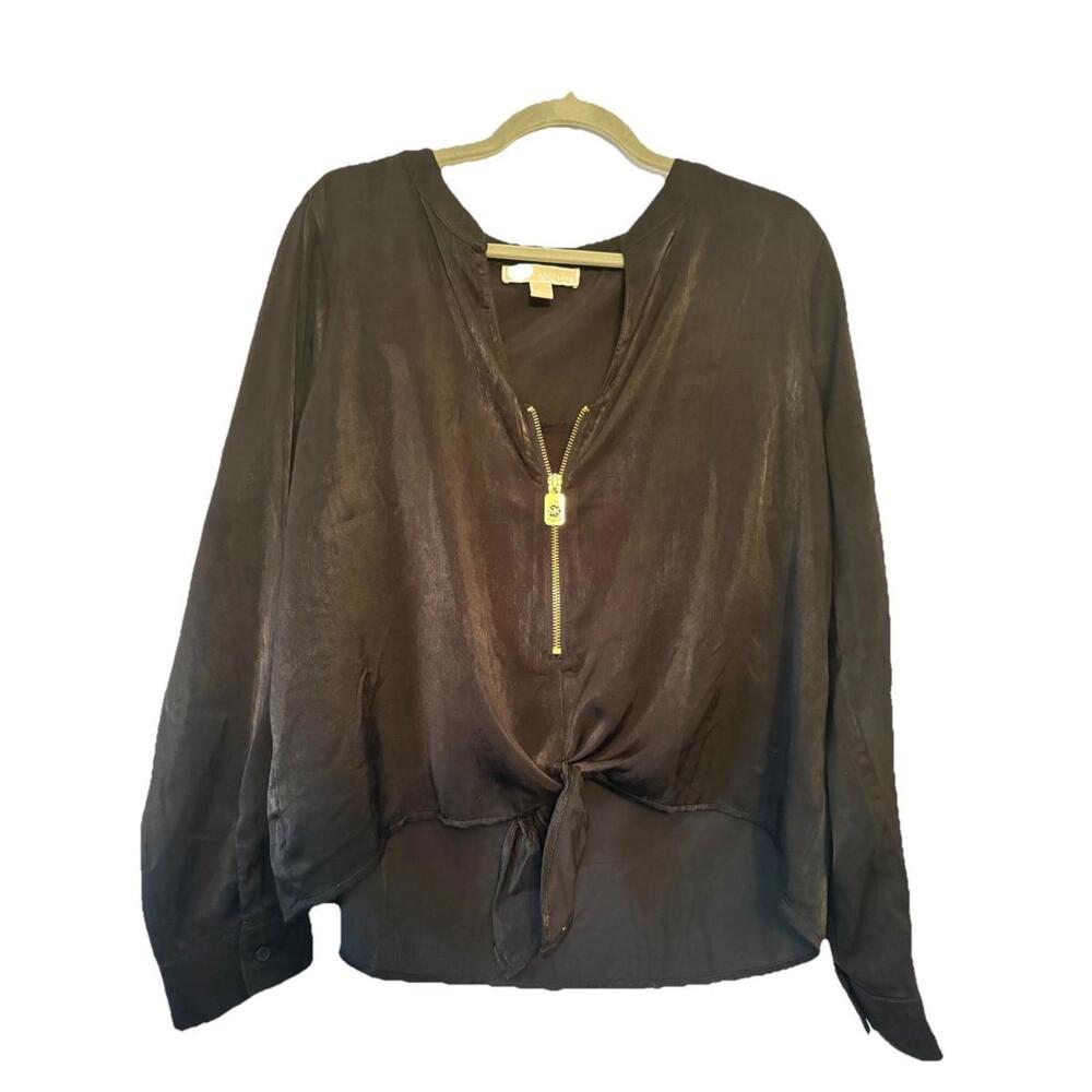 MICHAEL KORS Black Long Sleeve Tie Waist Top Women's XL